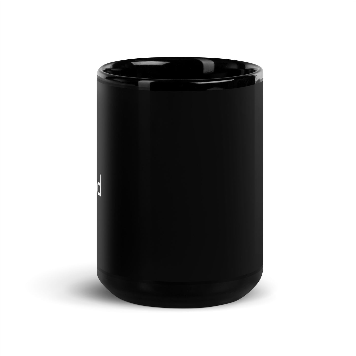 Black glossy 15oz coffee cup center view.