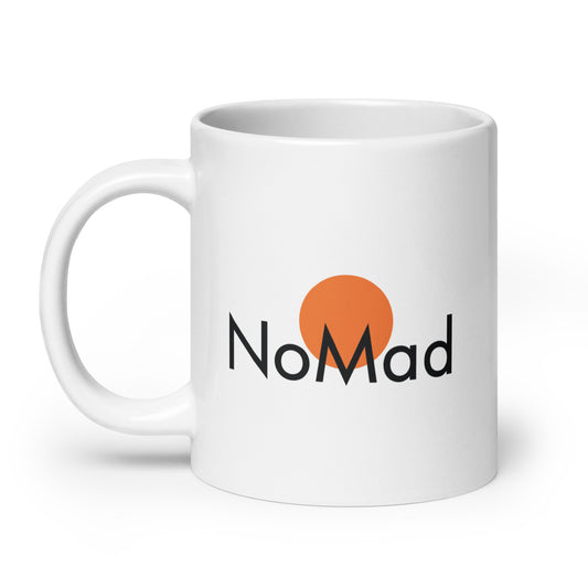 Nomad white glossy mug. It's sturdy and glossy with a vivid print that'll withstand the microwave and dishwasher.