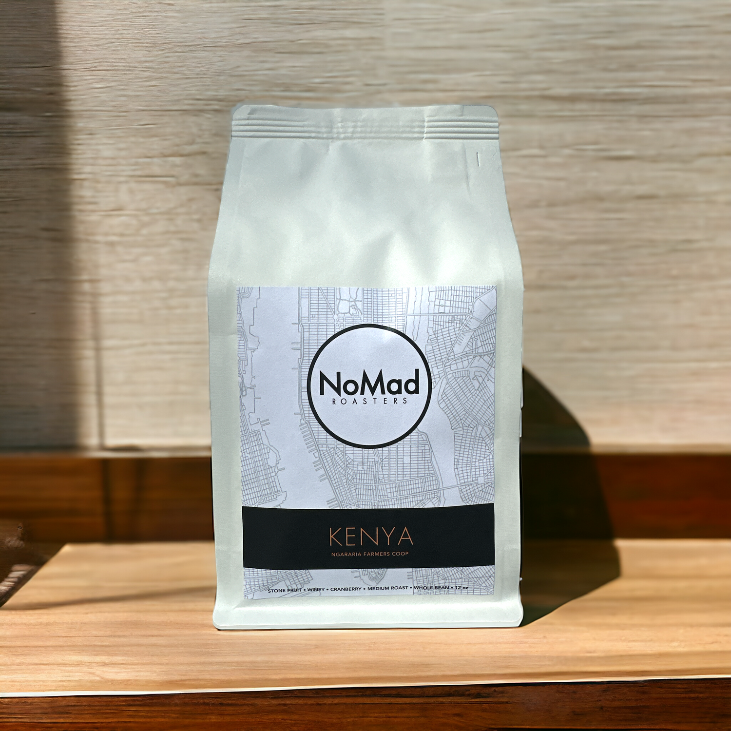 Nomad's Kenya coffee from Ngararia Farmers Coop. Medium roast.
